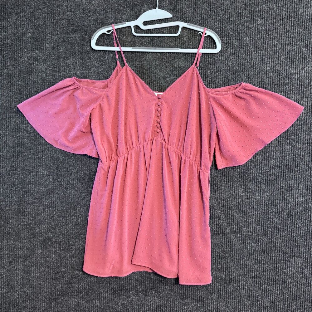 DR2 Burgundy Mauve Cold Shoulder Blouse Dobby Dot Size L